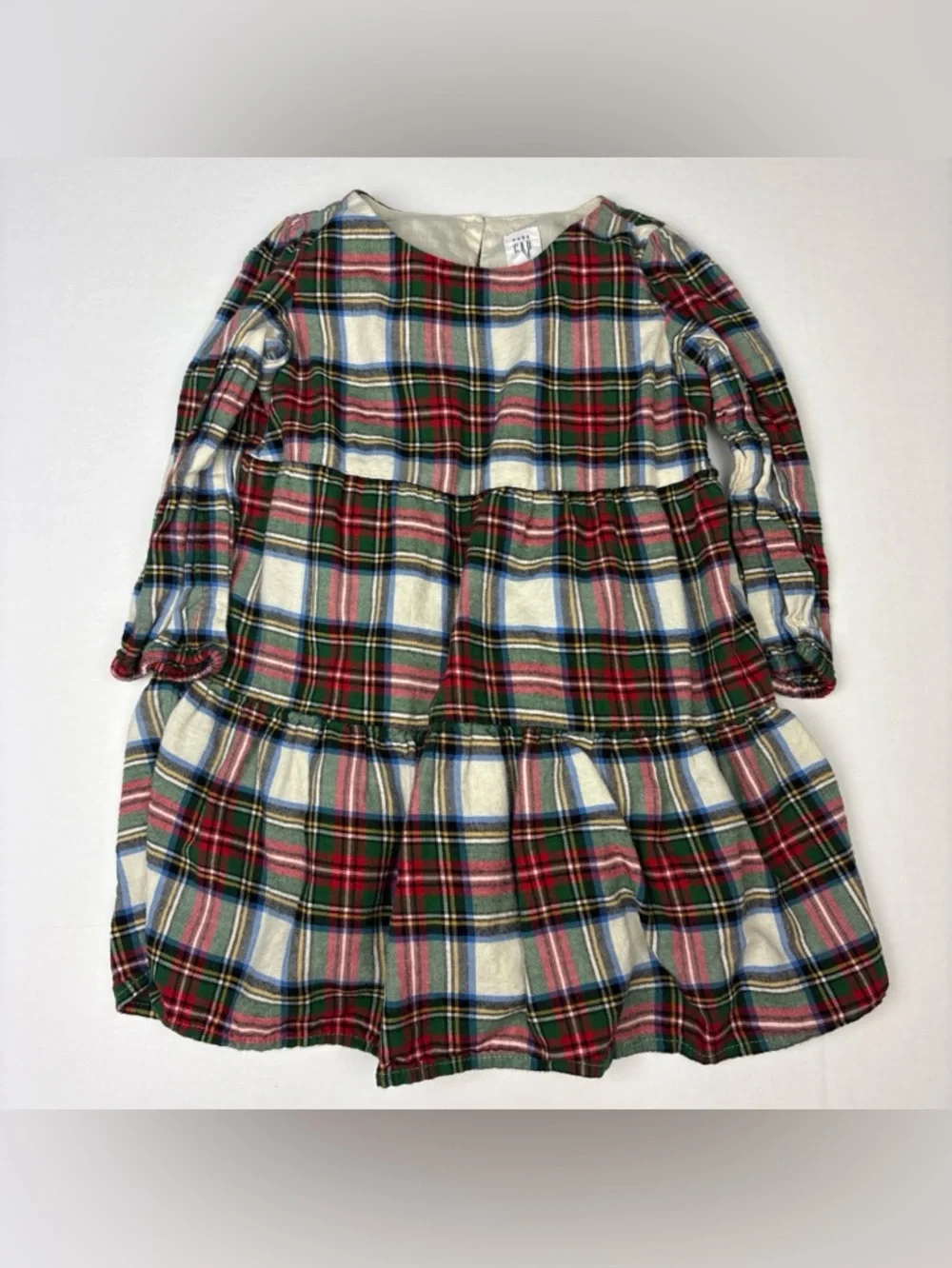 Baby Gap 3 Year Dress Plaid Tiered Peasant Prairie Flannel Cotton Red White Blue